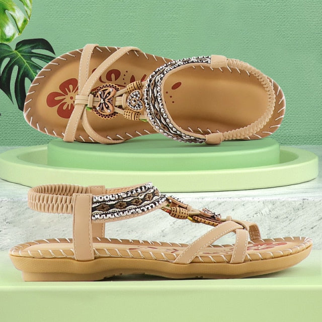 Sandals Women Summer 2026 luxury crystal ladies Open toe Walking shoes printing Soft Elastic Band outdoor Holiday dress shoes