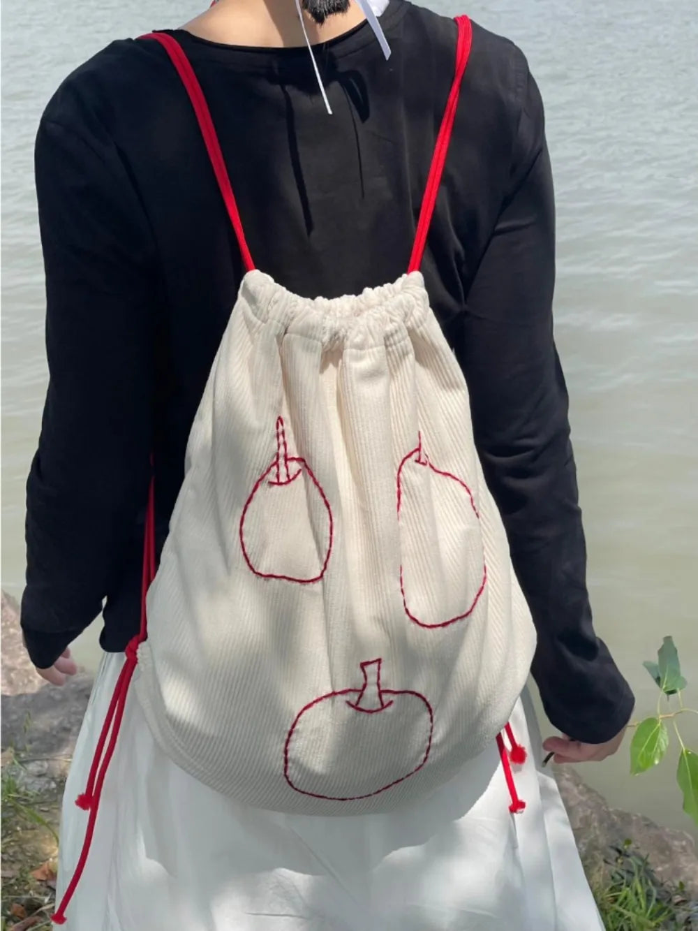 Ingvn  Practical New Lovely Daily All-match Versatile Backpacks Commuter Casual Print Apple Lace Up Bags Elegant Drawstring Luggage