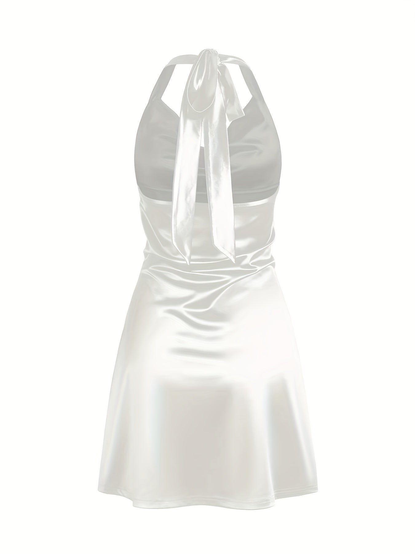 Sexy Satin Cowl Neck Halter Dress - Backless Mini Dress for Evening Party - Women's Clothing