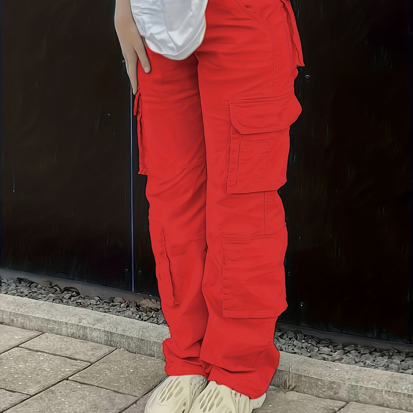 Vintage High Waist Denim Cargo Pants for Women | Breathable & Comfort-Fit with Pockets | Casual Chic, Machine-Washable Jeans