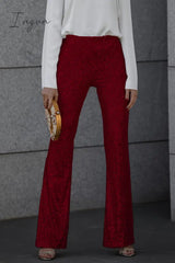 Ingvn - Casual Solid Sequins Straight Mid Waist Speaker Solid Color Bottoms