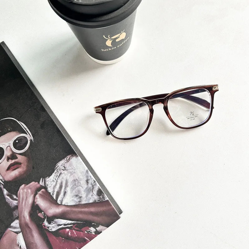 INGVN  Korean Tea Square Glasses Frame Women Lovely Ins No Makeup Plain Glasses Men Eyewear Cute Decorative Computer Glasses