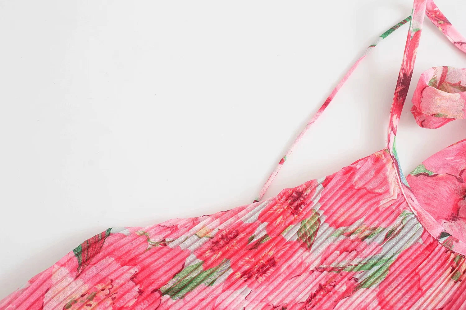Sleevelss Halter Maxi Summer Dress for Women Sexy Backless Beach Pink Boho Robe Femme  Lace Up Sundress Floral Dress
