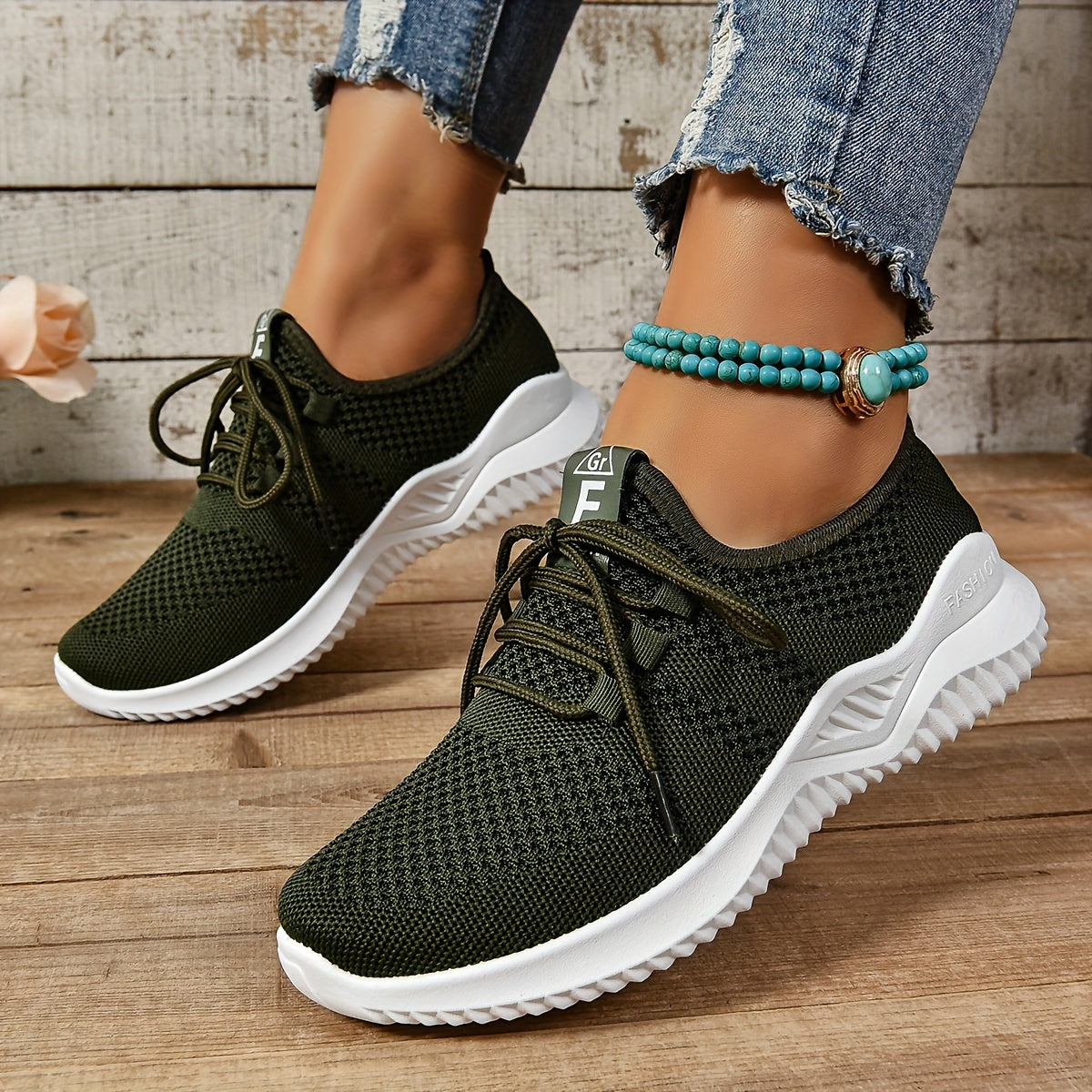 Women'S Casual Running Shoes, Breathable Fabric Sneakers, Low Top Lace-Up, Solid Color, Hand Wash Only, No Embellishments, All-Season Comfort