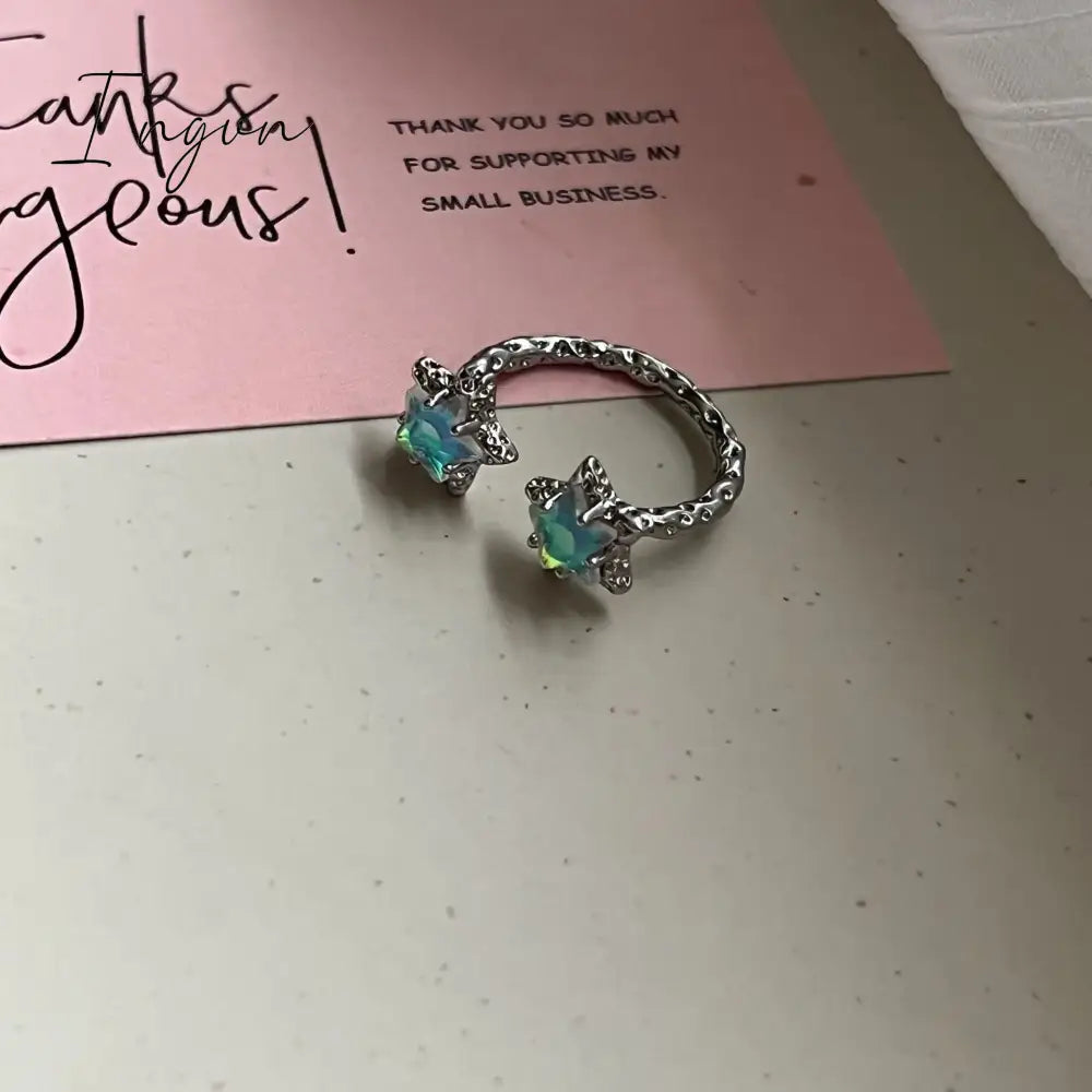 Y2K Kpop Lucky Star Ring Adjustable Irregular Geometric Punk Retro Women Crystal Ring Set Fashion Girls Aesthetic Jewelry