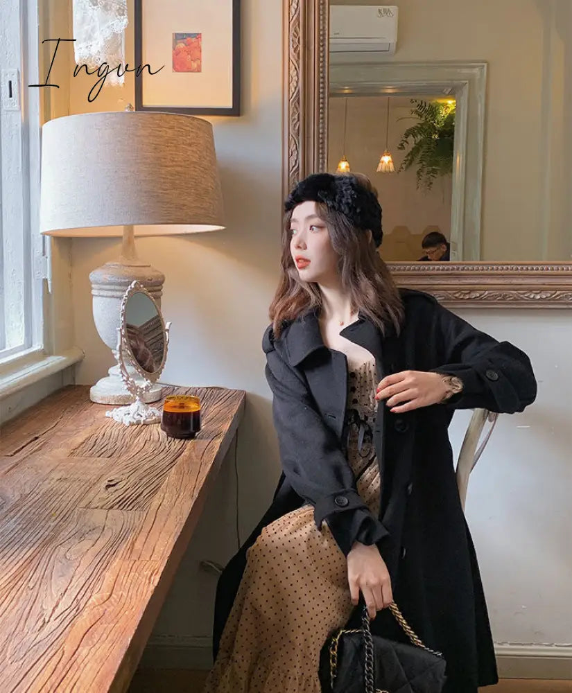 Ingvn - French Vintage Midi Dress Women Puffer Sleeve Square Collor Office Elegant Dress Female Spring Dot One Piece Dress Korean