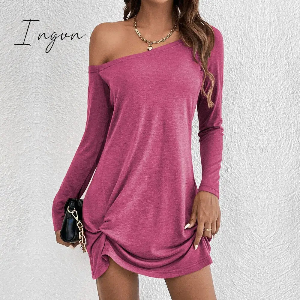 Ingvn - 2023 Summer New Women's Wear European and American Long Sleeve Loose Solid T-shirt Casual Dress