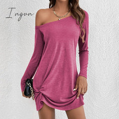 Ingvn - 2023 Summer New Women's Wear European and American Long Sleeve Loose Solid T-shirt Casual Dress