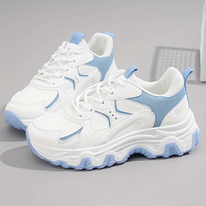 Plus Size Women's Comfortable Low Top Platform Sneakers, Casual Lace Up Outdoor Shoes
