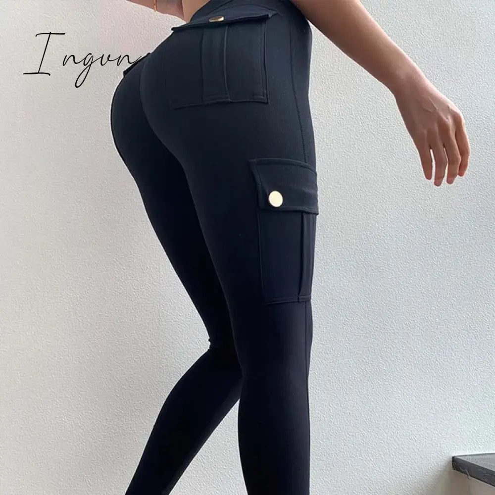 Ingvn - Women Slim Leggings High Waist Elastic Push Up Four Pockets Legging Female Workout Fitness Leggins Femme Casual New