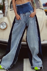 Ingvn - Casual Patchwork Contrast High Waist Denim Jeans