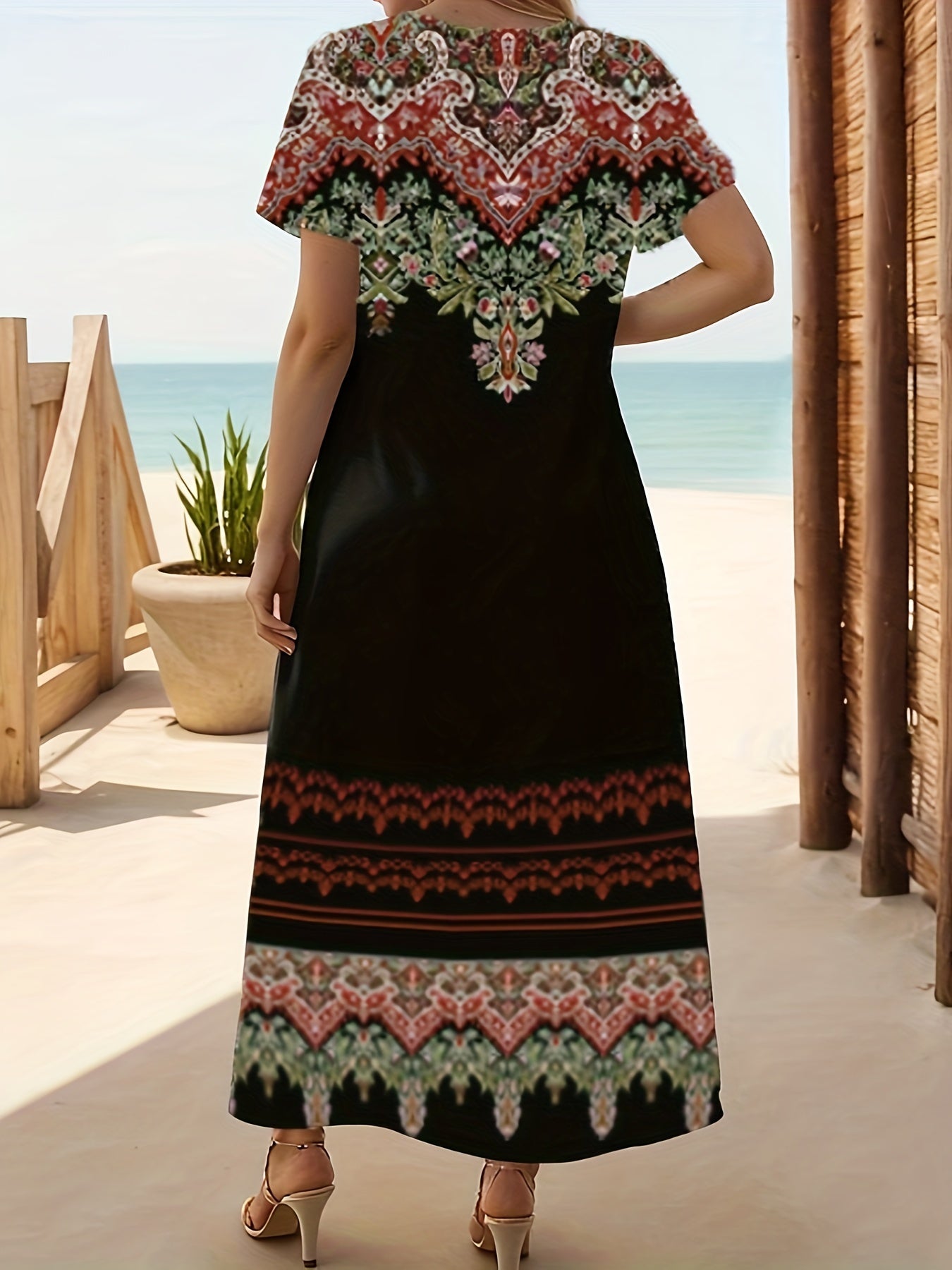 Plus Size Floral Print Vacation Dress with Stylish Slit - Lightweight Short Sleeve for Spring & Summer Getaways - Trendy Womens Plus Size Clothing