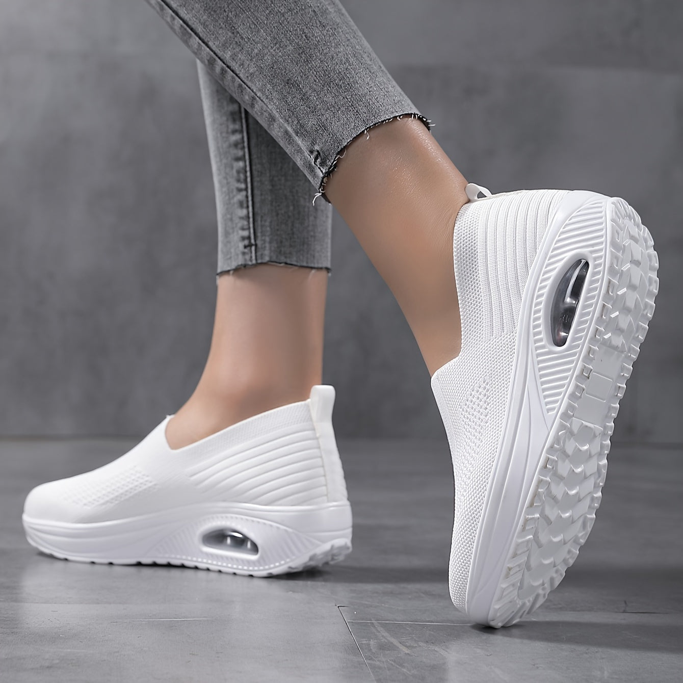 Fashionable Womens Knit Sneakers - Ultra-Comfortable Air Cushion Platform - Lightweight Slip-on Design - Perfect for Outdoor Walking & Daily Wear - Durable Footwear