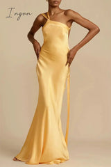 Ingvn - Elegant Formal Solid Backless Oblique Collar Evening Dress Dresses