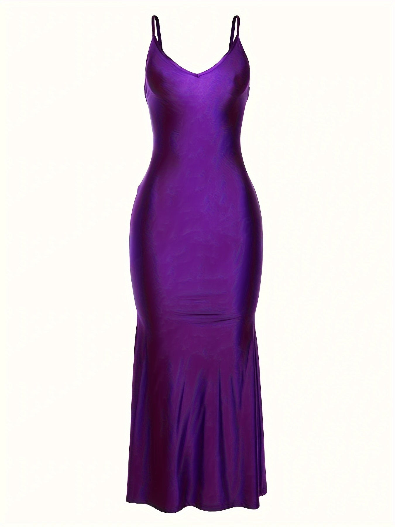 Alluring V Neck Spaghetti Strap Backless Dress - Seamless Solid Bodycon for Night Out - Fashionable Womens Clubbing Gown