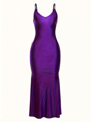 Alluring V Neck Spaghetti Strap Backless Dress - Seamless Solid Bodycon for Night Out - Fashionable Womens Clubbing Gown