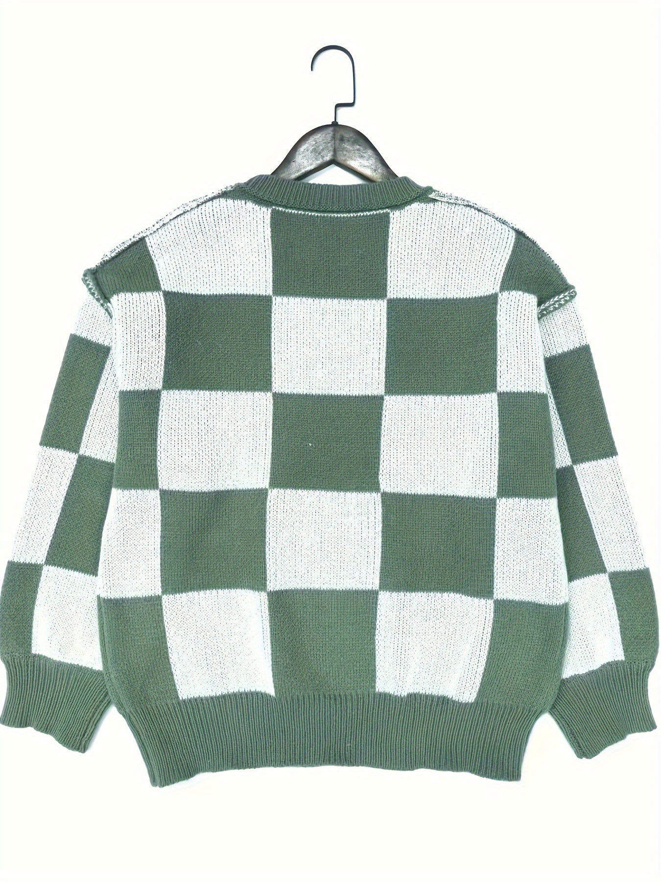 Cozy Plaid Crew Neck Sweater - Soft Micro Elasticity, Color Block Long Sleeve, Machine Washable - Casual Fall & Winter Fashion for Women