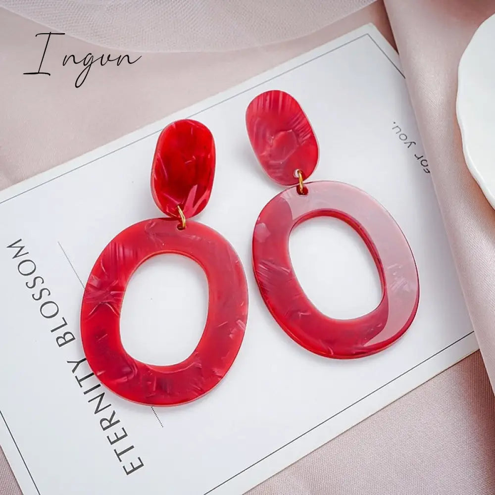 Ingvn - Korean Style Dangle Drop Earrings For Women Pink Color Arcylic Geometric Cute Pendant Earrings 2023 Trend Brincos Jewelry Gifts