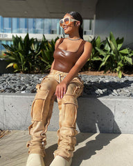 Multi Pocket Drawstring Stacked Sweatpants Street Style Tie Dye Cargo Pants Y2k Clothes Women Trousers
