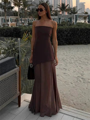 Summer Female With Ribbon Long Dress Elegant Mesh Backless Patchwork Slim Fashion Party Dress Gown Women's Bodycon Dress