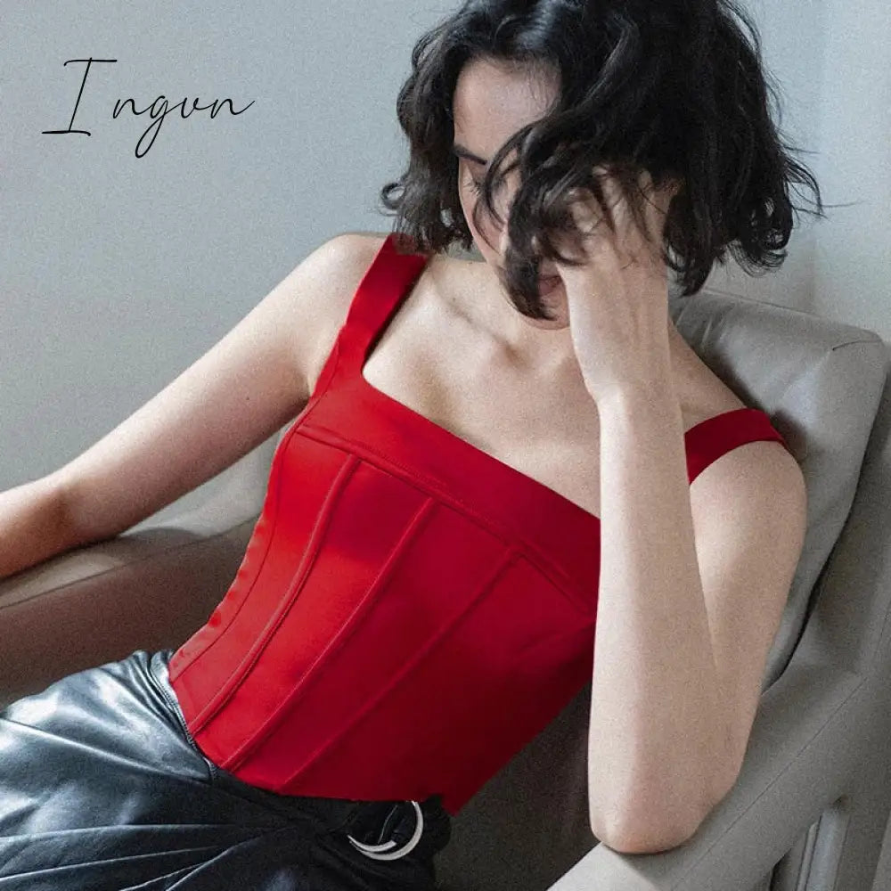 Ingvn - Tube Tank Top Girls Satin Corset Crop Tops Women Green Y2K Sleeveless Tee Black Backless Club Cami Summer Sexy Party