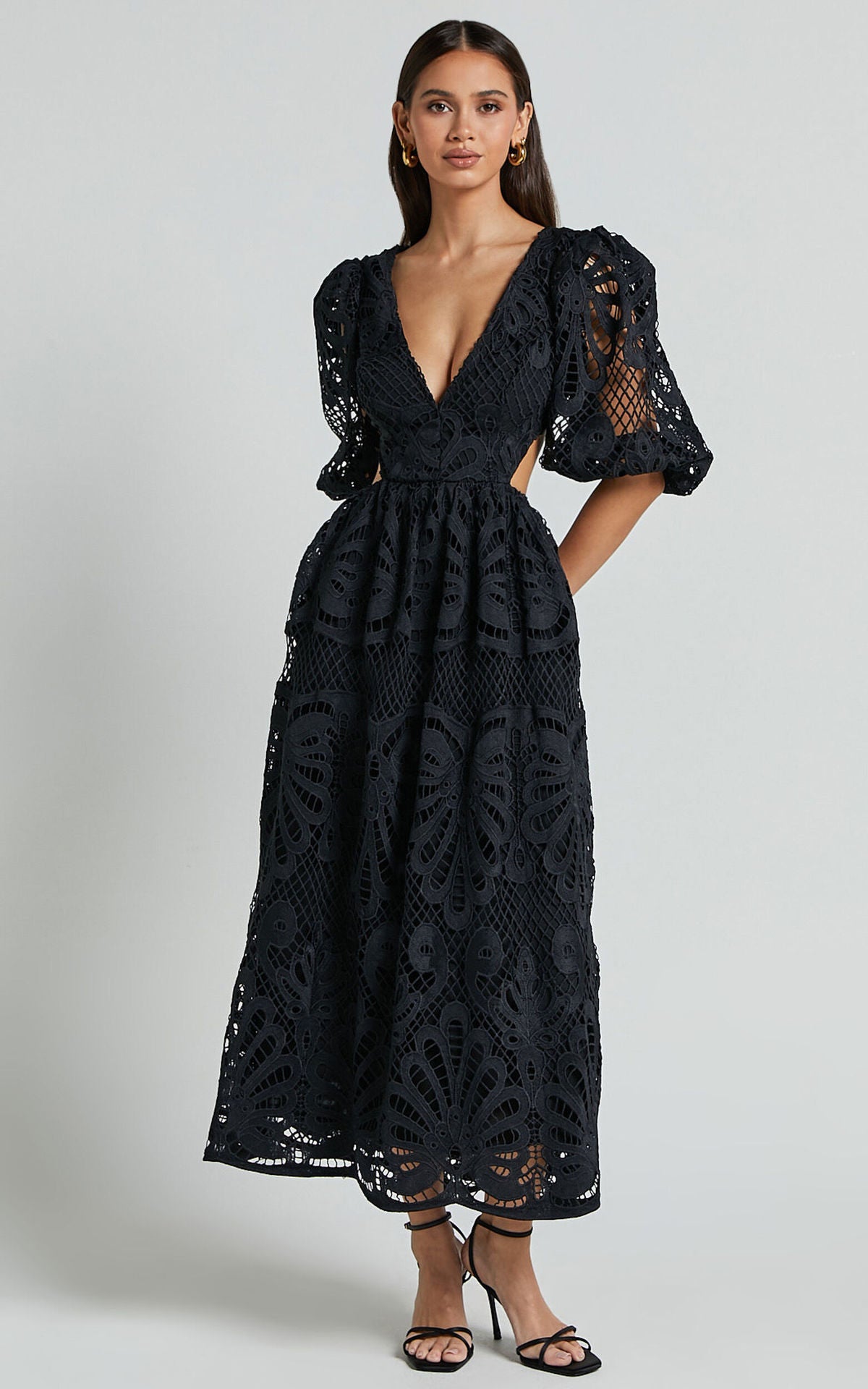 Sexy Hollow Out Long Dress Summer New Arrival V-neck Lace Embroidery Women's Clothing