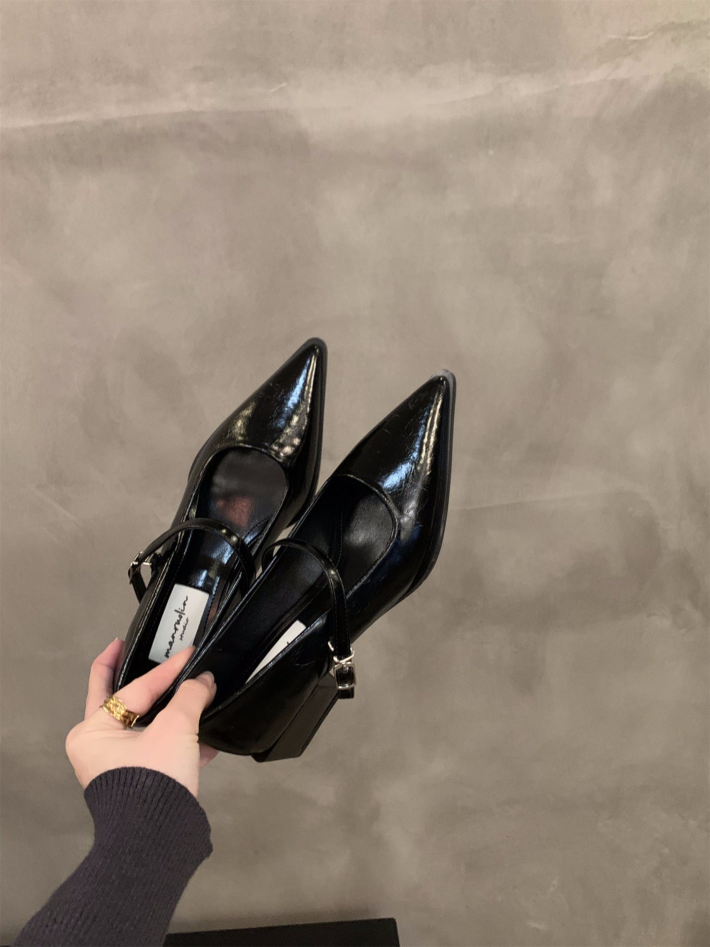 Pointed Elegant Red Mary Jane Single-layer Shoes Women's Shoes New Spring Autumn and Winter Mid-high Heel French Evening Shoes