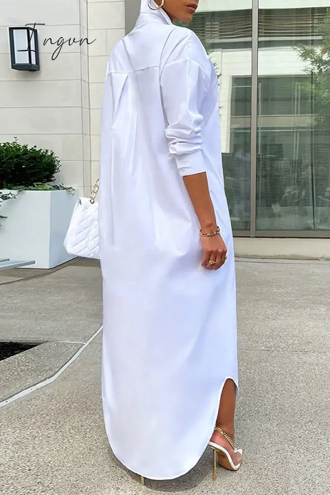 Ingvn - Casual Buttons Long Sleeve Shirt Dress Dresses(5 Colors)