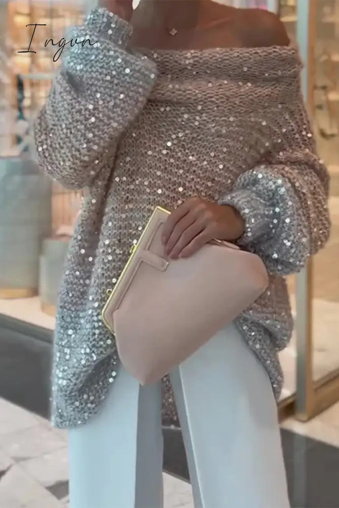 Ingvn - Casual Solid Sequins Sequined Off the Shoulder Tops