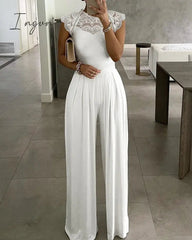 Ingvn - White Long Trouser Wide Leg Jumpsuits Pant Ladies Fashion Loose Casual Lace Jumpsuit Female Clothing Sleeveless Club