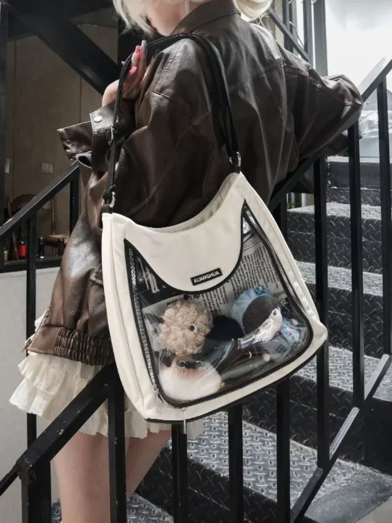 Ingvn  Japanese Cute Itabag Large Capacity Sweet Kawaii Shoulder Bag for Women Pu Leather High Street Spice Girls Zip Handbags