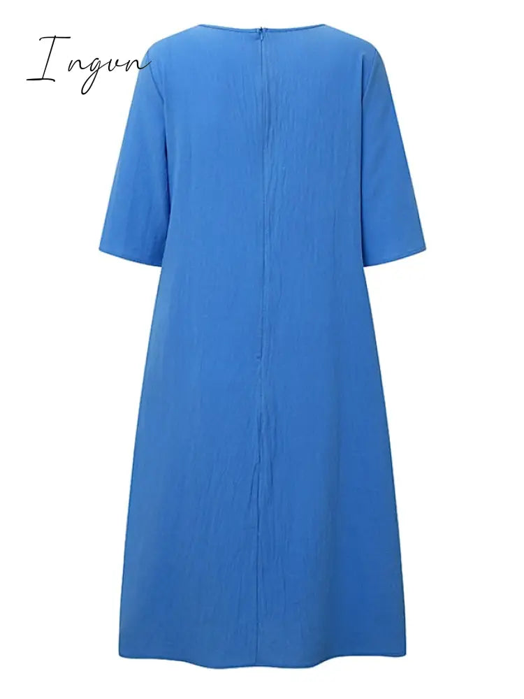 Ingvn - Women‘s Shift Dress Knee Length Dress Green Blue Pink Yellow Half Sleeve Pure Color Patchwork Spring Summer V Neck Basic Casual 2023 S M L XL XXL 3XL 4XL 5XL