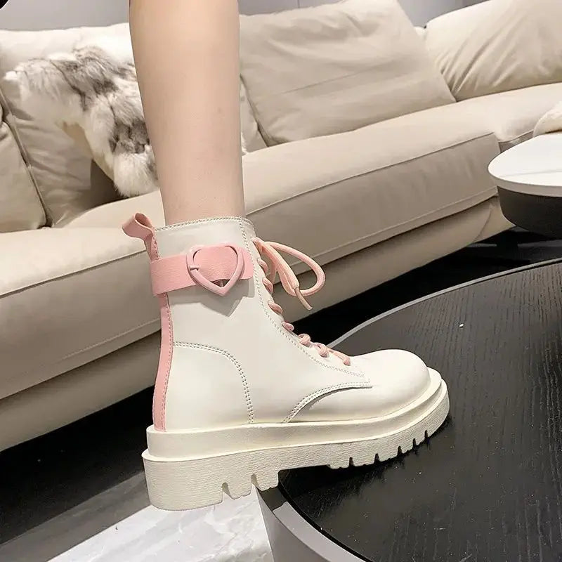 Ingvn  Booties Round Toe Kawaii Short Shoes for Woman Punk Style Footwear Combat Platform Cute Women's Ankle Boots Chunky Spring