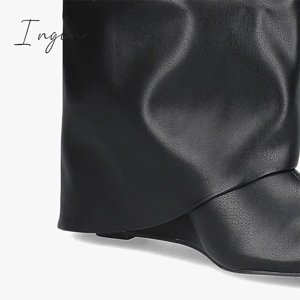 Ingvn - Comfy Leather Hidden Wedge Heel Roman Boots
