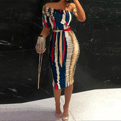 Ingvn - Women Clothing Asymmetric Collar High Waist Robe Slit Dress Chic Solid Short Sleeve Elegant Fashion Prom Banquet Dress New