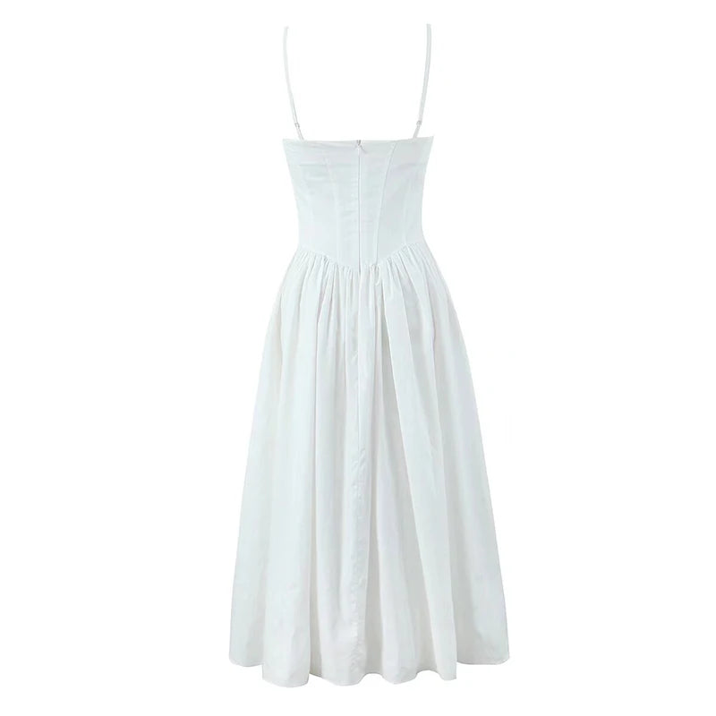 New Women Sexy Elegant Coffee White Sling Long Dress Low Waist Fit And Flare Summer Party Maxi Dresses Cotton Robe