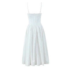 New Women Sexy Elegant Coffee White Sling Long Dress Low Waist Fit And Flare Summer Party Maxi Dresses Cotton Robe