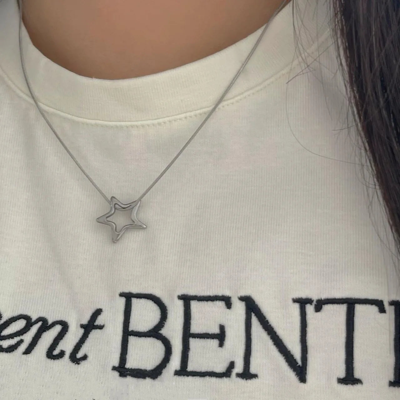 INGVN  Kpop Goth Silver Color Star Pendant Chain Necklace For Women Men Egirl Y2K Cool EMO Punk Aesthetic Grunge Jewelry Gifts