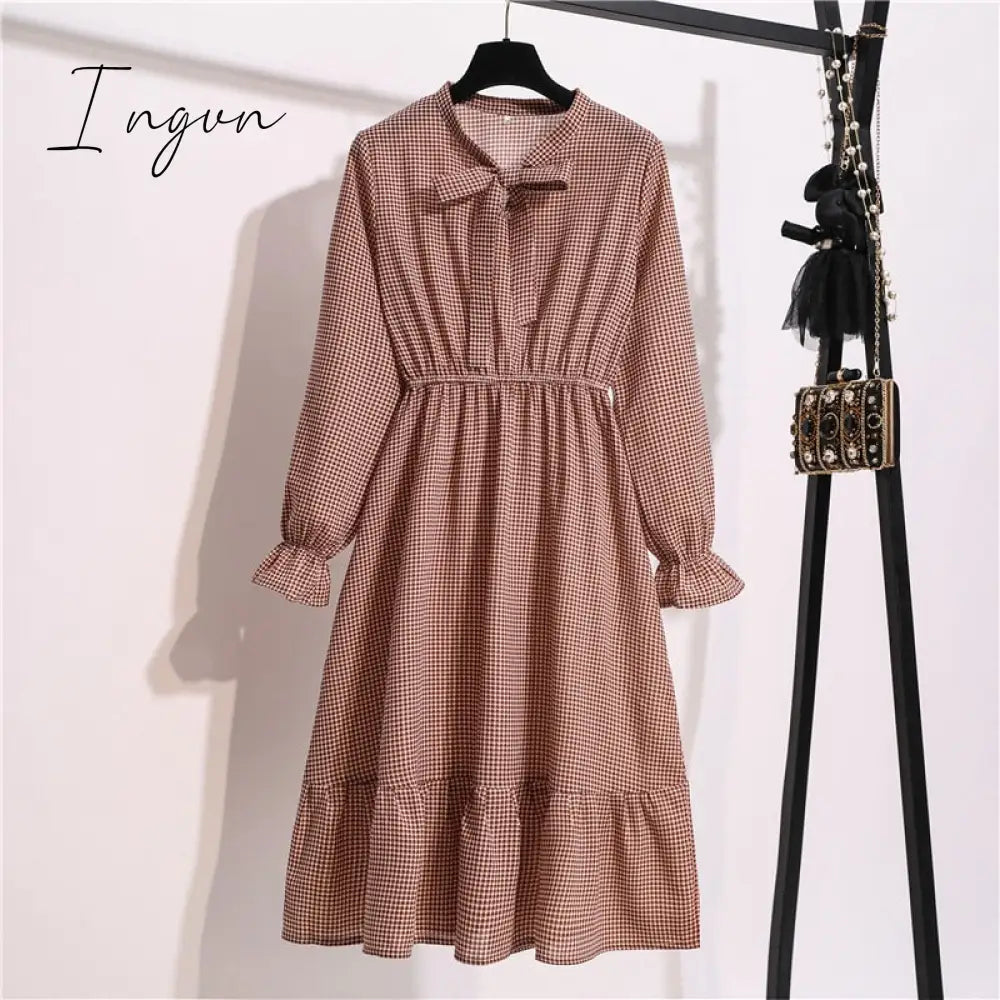 Ingvn - 11 Style Beautiful Fashion Summer Women Long Sleeve Dress Retro Collar Casual High Waist Dresses Floral Print Chiffon Clothing
