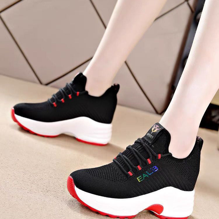 women's sports shoes women's spring fly-woven thick-soled casual shoes