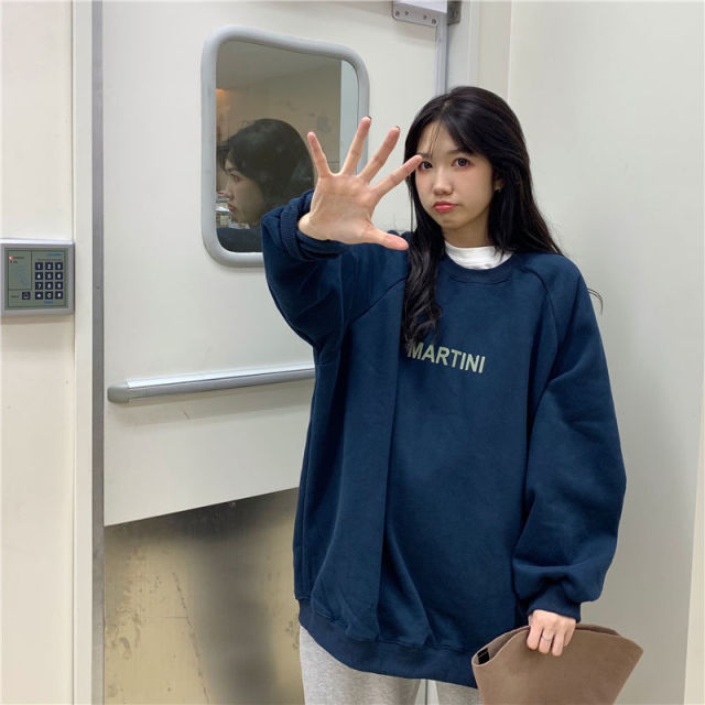 Autumn Winter Girl Korean Version Oversized Hoodies Street Style Letter Embroidery Sweatshirt Fleece Thick Pullover Tops Femmes