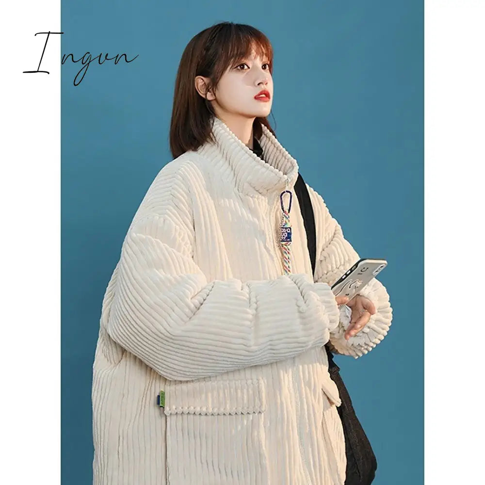 Ingvn - Corduroy Coat Women Clothing High Street Fashion Lamb Wool Winter Clothes Women Jacket Loose Casual Thick Jackets for Women Tops