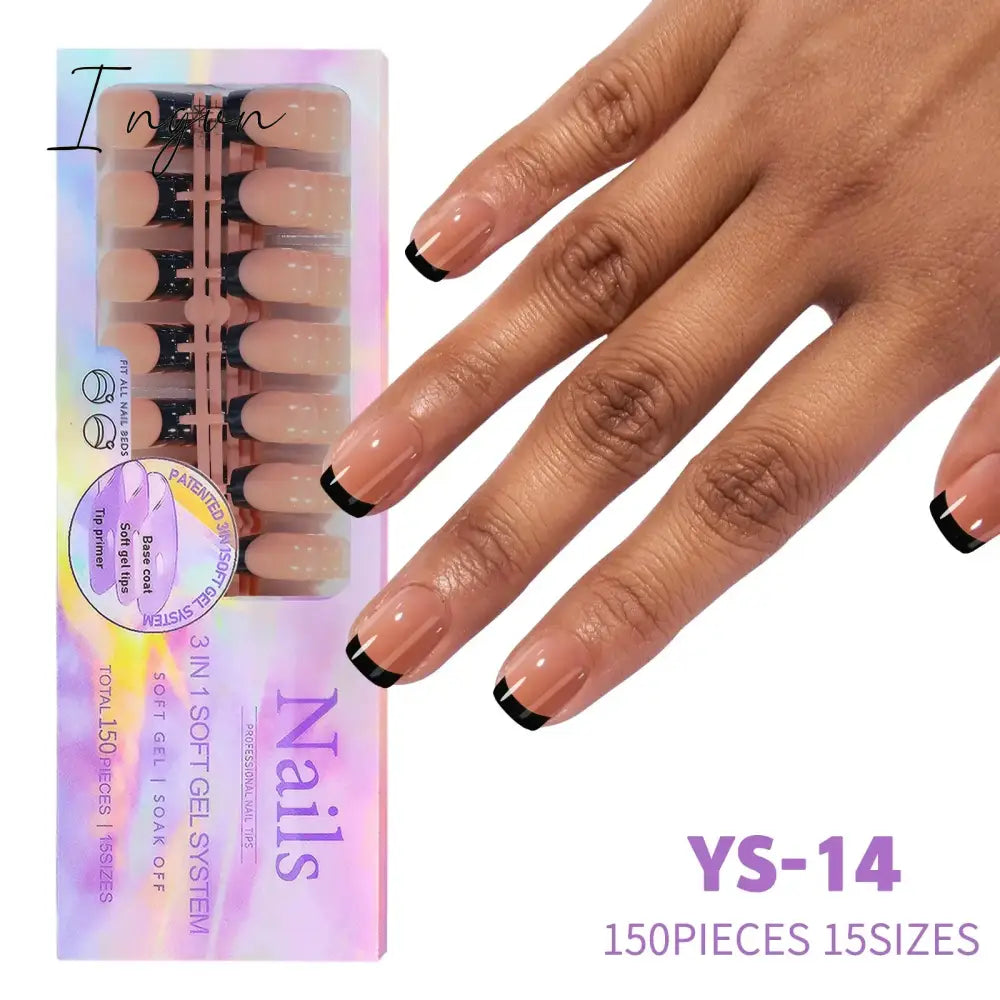 150pcs/box French Coffee Black False Nail Press On Acrylic Nails Almond Removable Nails Art Tools For DIY Manicure Design