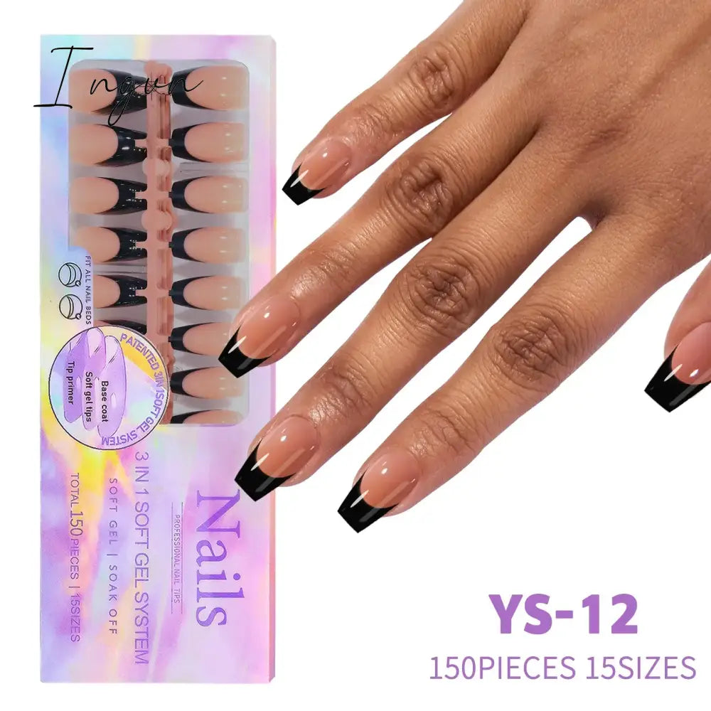 150pcs/box French Coffee Black False Nail Press On Acrylic Nails Almond Removable Nails Art Tools For DIY Manicure Design