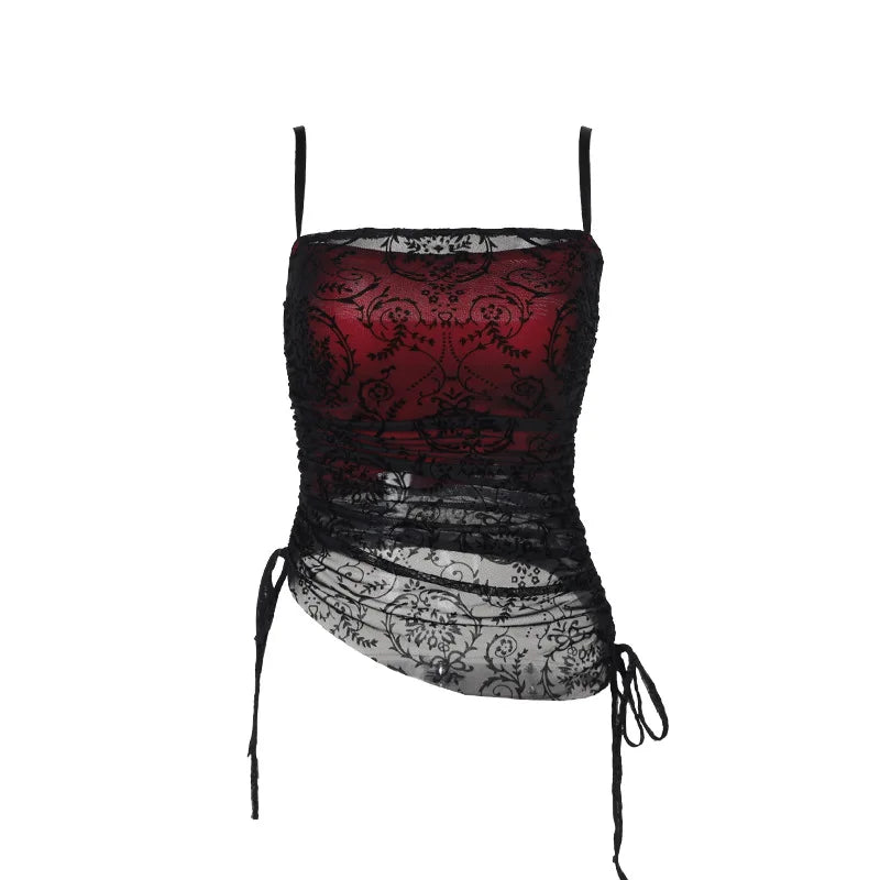 New Arrival Gothic Style Vintage Black Double-layered  Crop Top for Women Summer