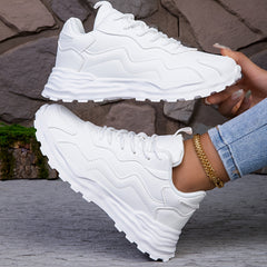 Women's Fashion Chunky Sneakers - Lightweight, Stabilizing Support, Breathable, Comfortable Road Running Shoes, All-Season Casual Thick Sole Athletic Footwear with PU Upper & MD Sole, Fabric Inner & Insole