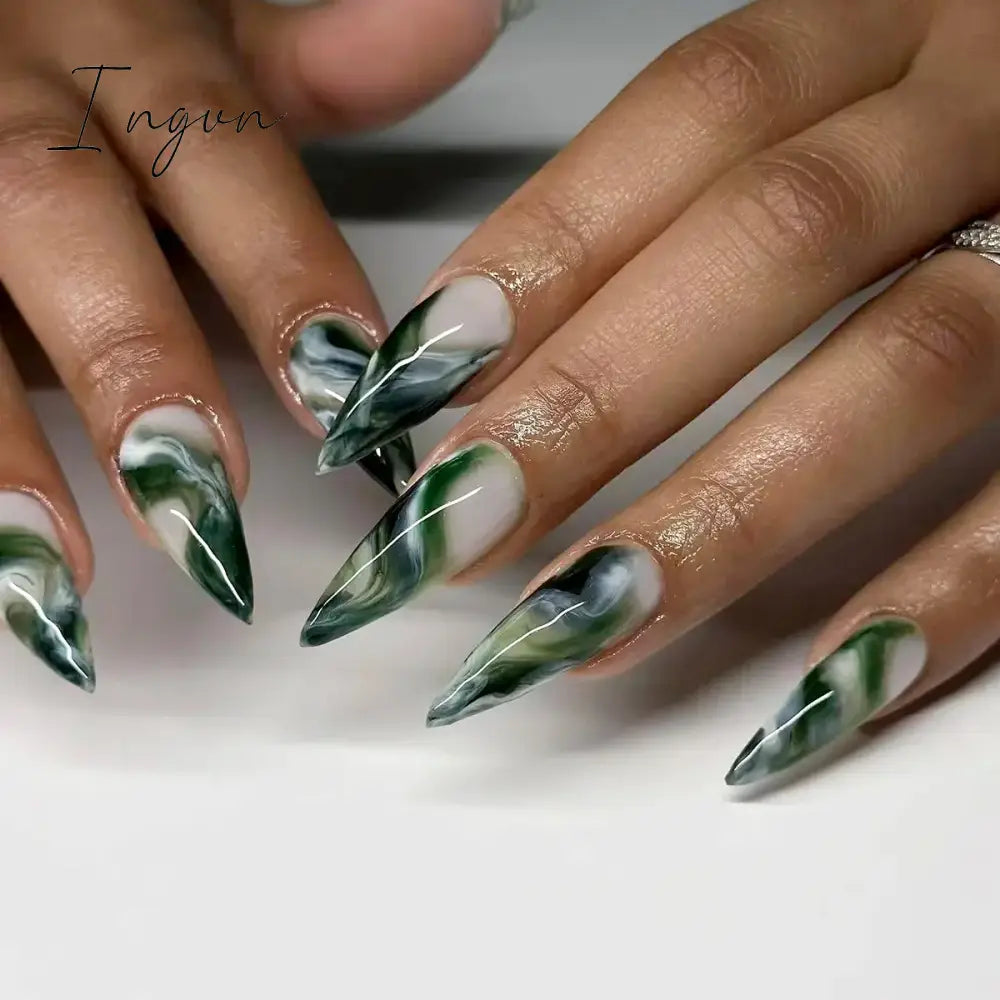24Pcs False Nails With Glue Almond Pink Butterfly Design Detachable Rhinestones Acrylic Fake Nails long stiletto Press On Nails