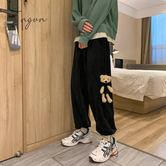 Ingvn - Trendy Loose Corduroy Bear Guard Pants Spring and Autumn Pants Male Ins Hong Kong Wind All-match Casual Pants Street Wear Pants