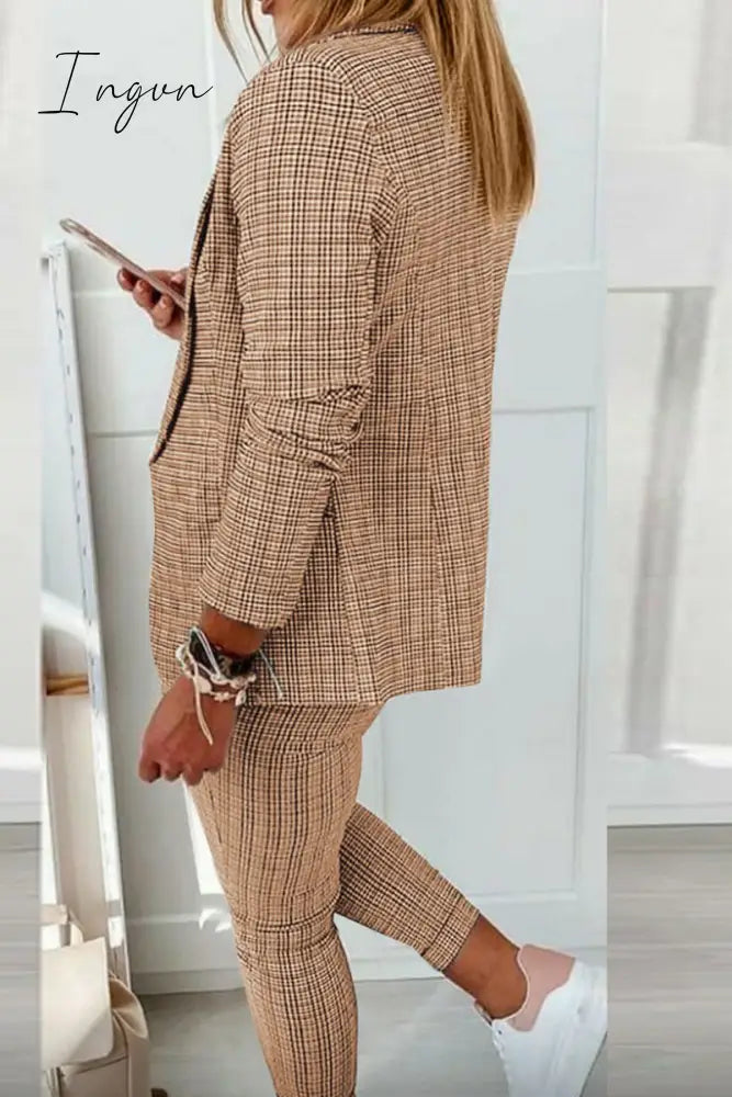 Ingvn - Casual Street Plaid Split Joint Turndown Collar Long Sleeve Two Pieces(4 Colors)