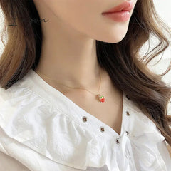 New Trendy Cute Strawberry Pendant Necklace for Women Exquisite Alloy Chain Sweet Elegant Party Jewelry Vacation Gifts